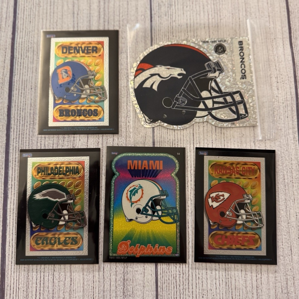 Vintage NFL Sticker & Chromium Card Lot Broncos Eagles Dolphins Chiefs 1994 1998